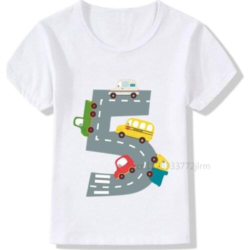 Boys Different Car 1-9 Birthday Number Print T Shirt Children Birthday Boy Car Lover T-shirts Boy&Girl Funny Gift Tshirt Present
