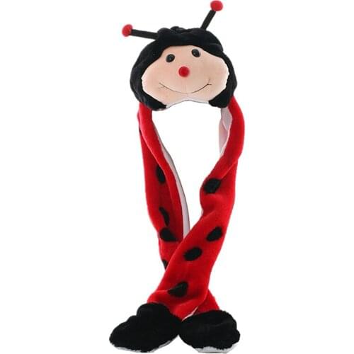 JOYHY Kids Boys Girls Cute Red Ladybug Plush Animal Hats with Paw Gloves Womens Teenagers Christmas Halloween Winter Beanie Caps