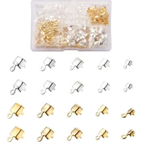 500Pcs/Box Mixed Size Color Brass End Fasteners For Rhinestone Chain Fold Over Crimp Cord Ends Connector For Jewelry DIY Making