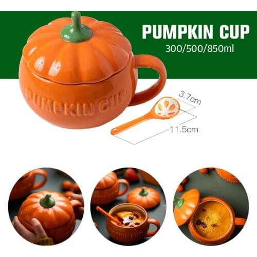 Creative Cute Ceramic Mugs With Lid Handmade Coffee Cups Pumpkin Shaped Tea Milk Breakfast Mug Large Capacity Drinkware Gifts
