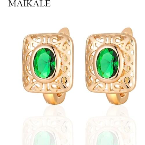 MAIKALE Classic Hollow Square Colorful Cubic Zirconial Gold Stud Earrings for Women Jewelry Fashion Party Accessories Gifts