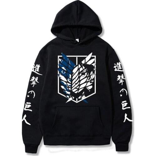 Fashion Anime Eren Yeager Attack On Titan Hoodies Men Funny Cartoon Split Face Wings Of Liberty Graphic Oversized Sweatshirts