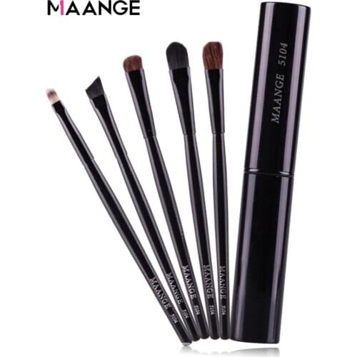 MAANGE 5pcs Pro Eye Shadow Brushes Set Powder Lips Eyebrow Eyeliner Makeup Brush Cosmetic Beauty Make Up Tool Case Kit With Logo