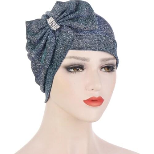 2021 New Multicolor Bright Bowknot Turban Forehead Glitter Cross Female Head Wraps Muslim Headscarf Bonnet Islamic Headwear