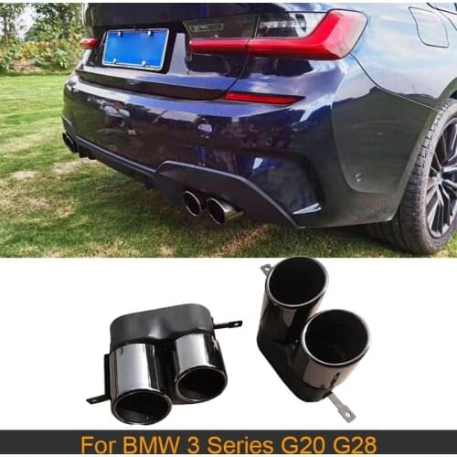 One Pair Stainless Steel Exhaust Muffler Tips for BMW 3 Series G20 G28 2017-2021 Four Outlet Black Titanium Muffler Exhaust Tips