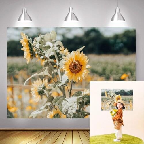 Sunflower Sweet Girl Art Backdrop for Photo Studio Bokeh Summer Farm Sunflowers Children Portrait Background Photography Props