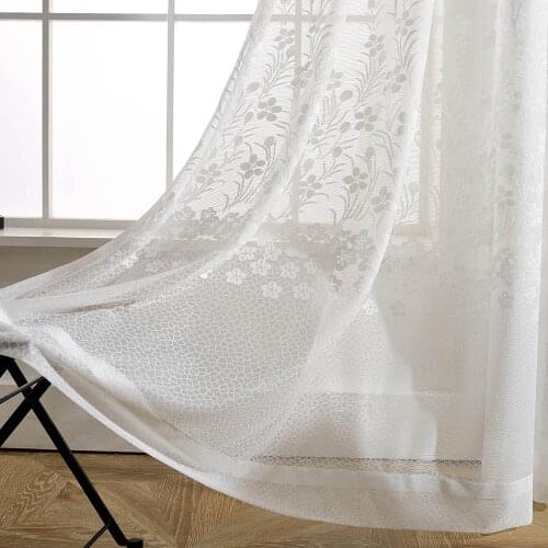 Simple Modern Window Screening Fabric Tulle for Living Room Bedroom Finished White Jacquard Design Voile