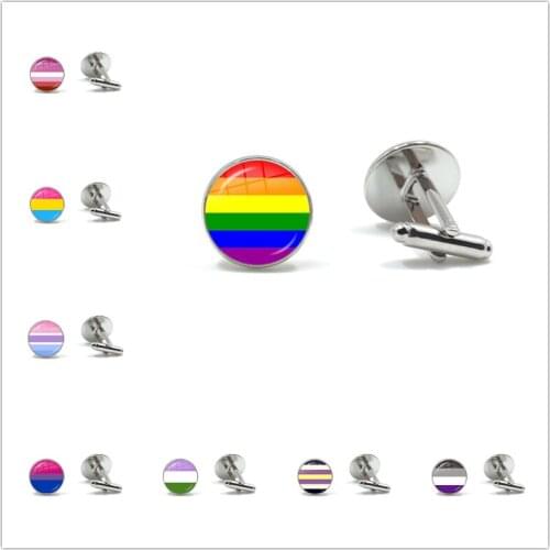 Gay Pride Colorful Rainbow Flag Shirt Cufflinks LGBT Flag for Lesbian Glass Dome Wedding Cufflinks for Men Jewelry Accessories