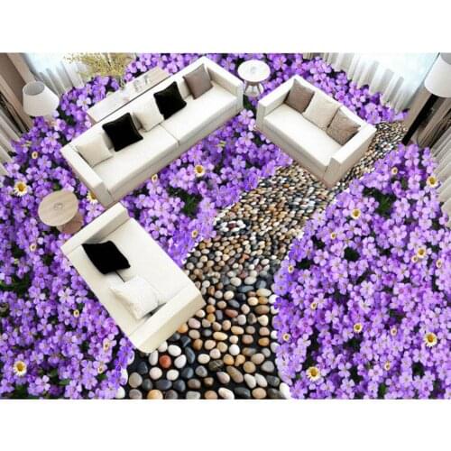 Cute flower cobblestone road 3D floor Living Room Bedroom Bathroom 3D Floor Murals PVC Self-adhesive Waterproof Wallpaper Roll