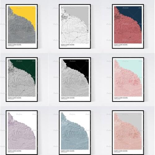 North York Moors Topographic Map Nordic Retro Minimalism Painting Poster and Print on Canvas Wall Art Modular Picture Home Decor