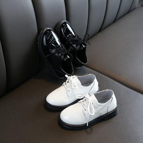 School Leather Shoes for Children Boys and Girls Shoes 2020 Spring and Autumn New Non-slip Soft Lace Up Kids Shoes White Black