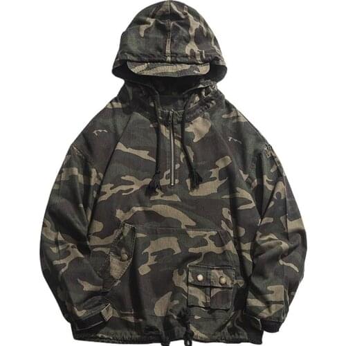 Spring and autumn new Japanese style hooded camouflage jacket military uniform casual fashion coat loose windbreaker