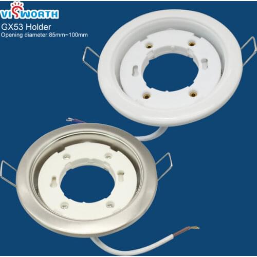 [VisWorth]GX53 Lamp Bases With 10cm Wire Circular Iron White Silvery Body GX53 Lamp Holder For GX53 Led Light