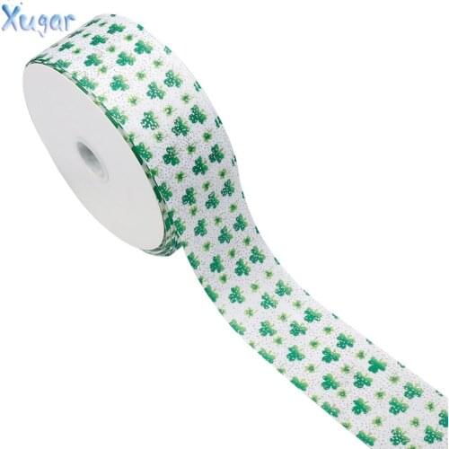 Xugar 2yards 3" 75mm Glitter Ribbon Clover Printed Glitter Fabric DIY Hairbows Accessories Gift Package Handmade Crafts Material