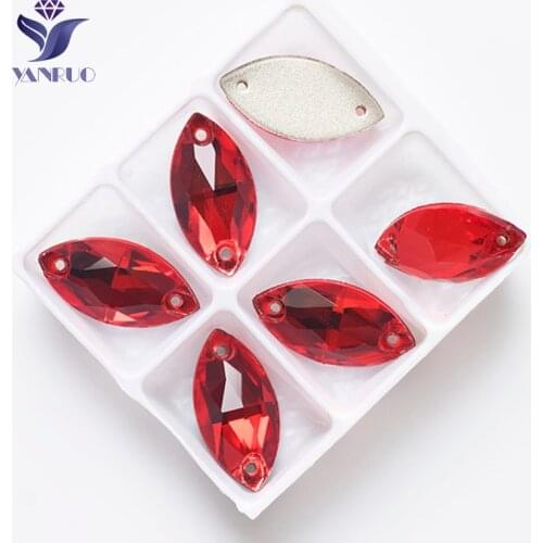 YANRUO 3223 All Sizes Lt.Siam Navette Flatback Crystal Strass Glass Sewing Rhinestone For Clothes Sew On Stones
