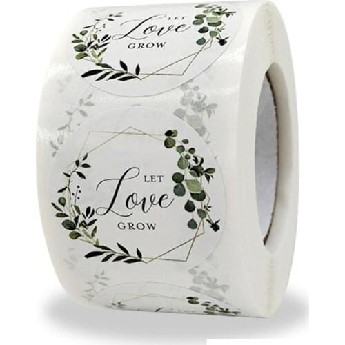 1.5inch Let Love Grow Eucalyptus Favor Stickers 500pcs Paper Wedding Favor Labels for Baby Shower Favor Stickers, Bridal Shower