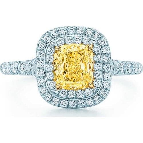 1 Carat Solid Gold 18K Yellow Cushion Cut Bonzer Simulate Diamond Anniversary Ring For Women Authentic Gold Jewelry For Bridal