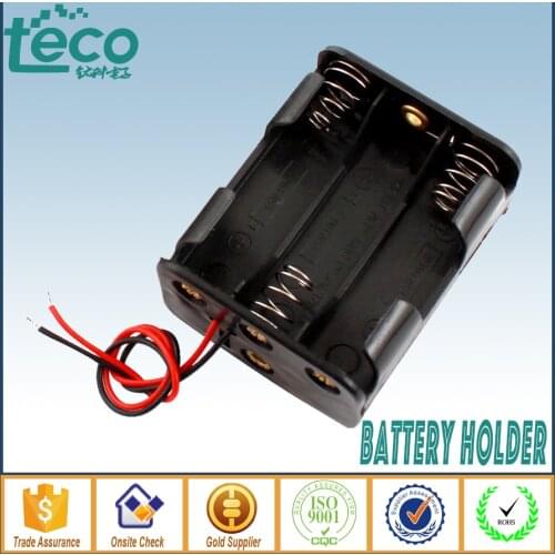 1pcs/ 6xAA Batteries 9V Diy Clip Holder Box Case With Wire Leads Black Doule Side TBH-2A-6E-W