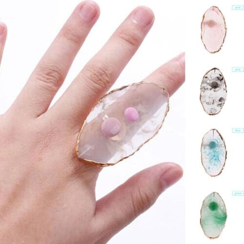 1 Pc Oval Shape Resin Stone Color nail art Ring Palette Finger Ring Plate Acrylic UV Gel Polish Cream Foundation Mixing Nail Art