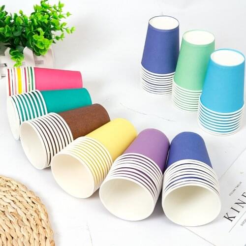 10PCS 250ml Solid color tableware paper cup for kids baby boy girl birthday party disposable paper cup cake plate decor