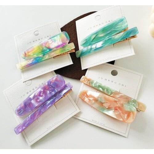 2020 Korean New Trendy Colorful Print Acetic Acid Acrylic Resin Barrettes Hair Clips Sets For Women Girls Fashion Hairpins