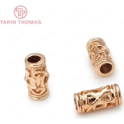6PCS 5x11MM 24K Champagne Gold Color Plated Brass Cylinder Clover Spacer Beads Bracelet Beads High Quality Jewelry Accessories