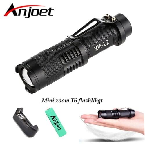 Anjoet SK98 waterproof XML L2/T6 Led Zoomable Mini Flashlight Torch Adjustable 5 mode for 18650 battery High Power light Camping