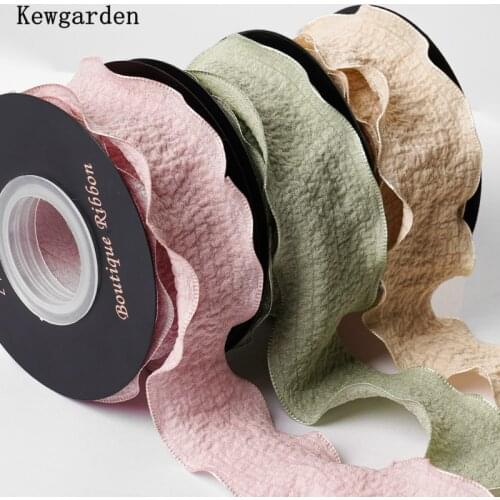 Kewgarden DIY Hair Bow Hairpin Accessories Handmade Tape 1.5" 4cm Wrinkled Satin Ribbon Flower Gift Packing 10 Yards
