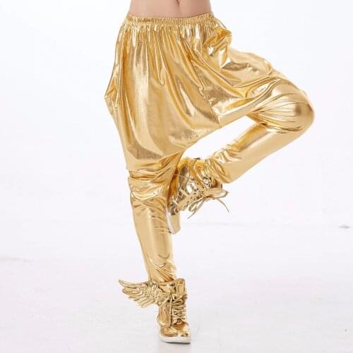 Heroprose Brand Fashion 2018 New personality gold big crotch trousers stage performance costumes harem pants hip hop skinny pant