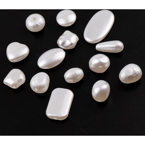 50g White Wrinkled Decorative Hole Beads ABS Imitation Pearl Garment Beads DIY Clothing Bags Shoes Decoration Accessories