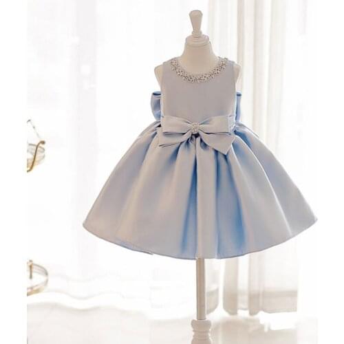 Elegant Kids Dresses for Girls Sleeveless Beading Collar with Bow Princess Dress Christmas Girls Ball Gown New Year Clothing