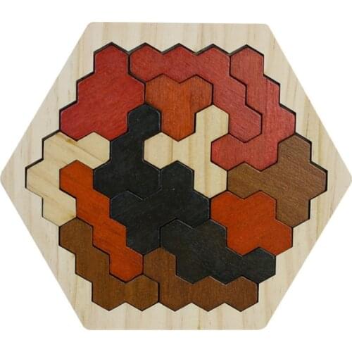 FBIL-Wooden Hexagon Puzzle for Kids Adult - Honeycomb Shape Tangram Puzzle Toys Geometry Logic IQ Game