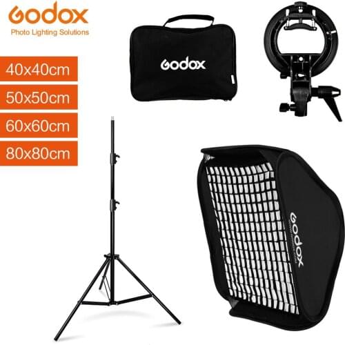 Godox 40cm 50cm 60cm 80cm Flash Speedlite Square Softbox + S type Bracket Bowens Mount + Honeycomb Grid with 2.8m Light Stand