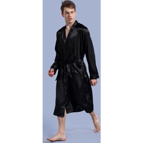 Mens robes silky gown long sleeve nightgown men kimono silk robe men pajamas bathrobe men sleepwear sleep wearman silk bath robe