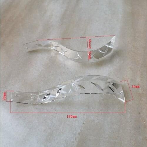 4pcs/lot one end 20mm+another end 35mm x180mm triangle curve glass bar chandelier crystal with 2 holes bamboo leaf pattern