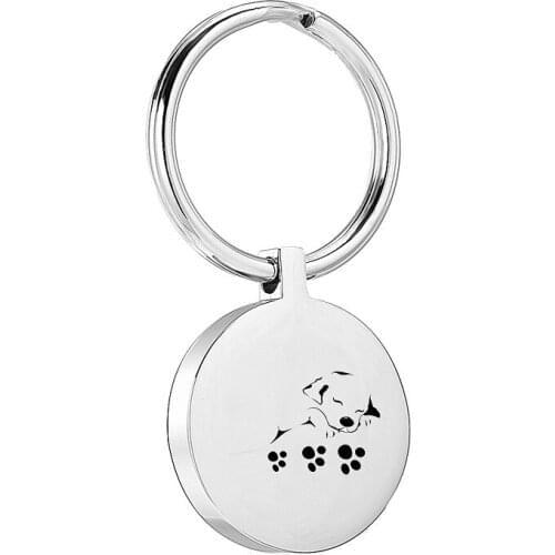 IJD207 Cute Sleeping Dog Ashes Key Chain Custom Stainless Steel Key Ring Women Men Dog Tag Footprint Ashes Holder