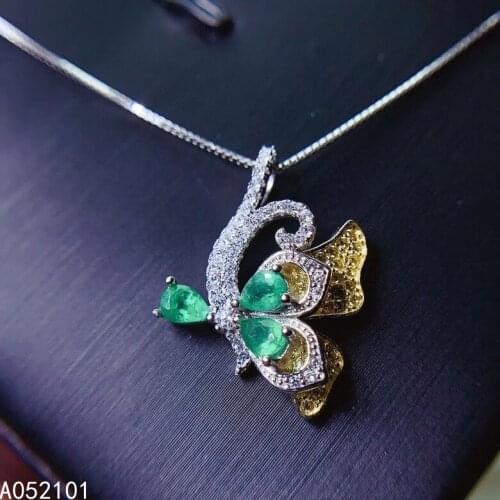 KJJEAXCMY fine Jewelry 925 Sterling Silver Natural Emerald Girl exquisite gemstone Pendant Necklace Support Test Chinese style