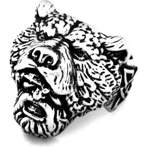Viking Bear Head Warrior Ring Fashion Accessories Viking Jewelry Stainless Steel Bear Head Hunter Men Exaggerated Ring