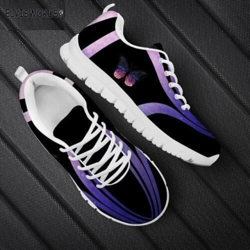 ELVISWORDS 3D Galaxy Butterfly Pattern Casual Sneakers for Ladies Breathable Womens Air Mesh Sneakers Stylish Woman Flat-Shoes