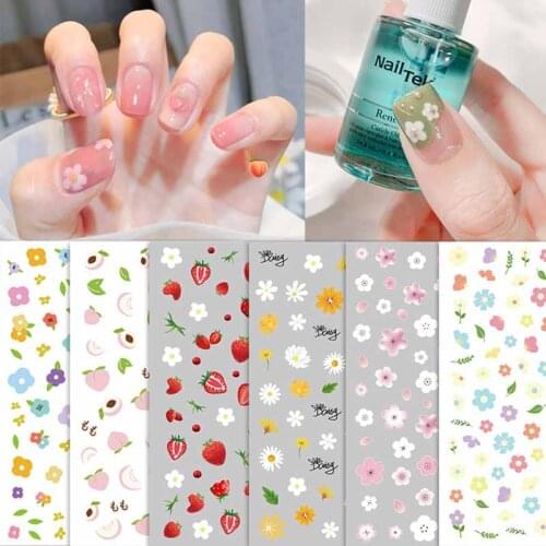 Summer flowers fruit nail art sticker 3D strawberry peach daisy flower for girls tattoo ultra thin nail adhesive YJ048