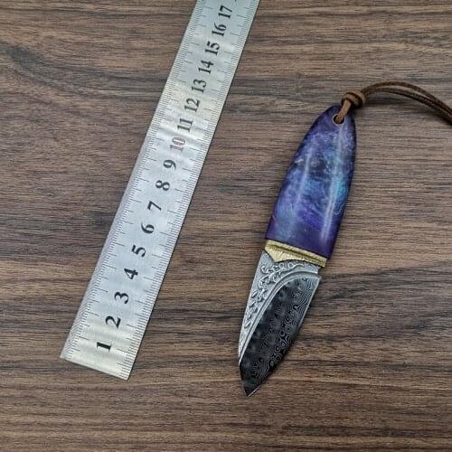 Small Olive Collection Knife 85 layers Imported Forging Damascus steel blade carving Bronze Stable Wood Handle Straight Knife