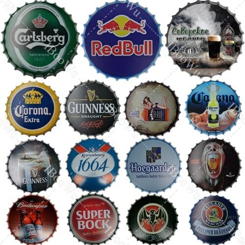 Whiskey/Beer/Wine Bottle Cap Metal Tin Signs Plaques Home Pub Bar Wall Decor Shabby-Chic Vintage Plate Art Poster