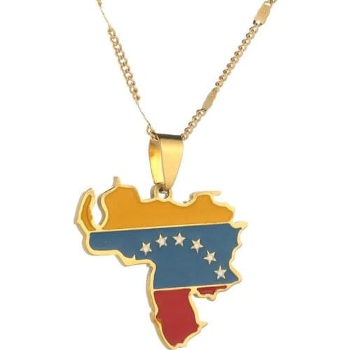 Trendy Venezuela Map Flag Pendant Necklace Gold Color Venezuelan Map Charm Women Jewelry