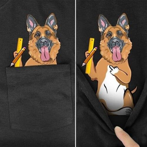 T-Shirt Fashion Pocket Printed German Shepherd Dog T-shirt Mens for Women Shirts Hip Hop Tops Funny Cotton Tees Tops