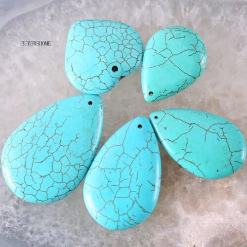 Fashion Women Jewelry Gift Natural Stone Teardrop Heart Bead Blue Howlite Pendant 1Pair