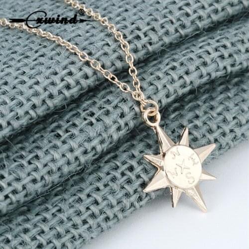 Cxwind Fashion North Star Charm Choker North Star Compass Necklace Jewelry Vintage Compass Pendant Christmas Gift collares