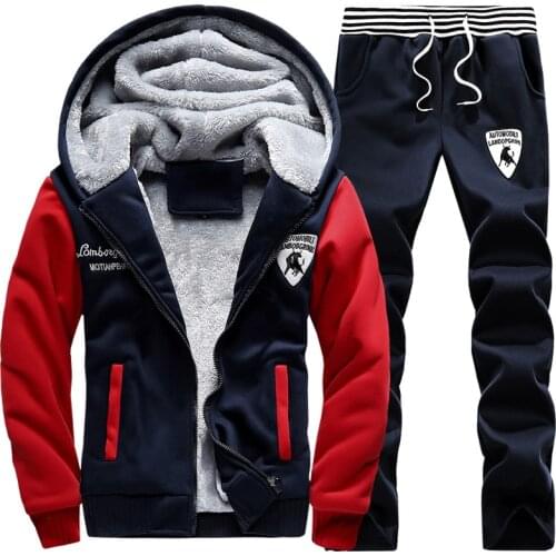 Winter Inner Fleece Hoodies Men Sets Casual Hooded Warm Sweatshirts Male Thicken Tracksuit 2PC Jacket+Pant Men Moleton Masculino