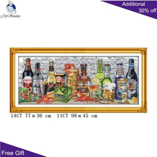 Joy Sunday Wine Needlework J409 14CT 11CT Counted and Stamped Home Decor Wine Needlepoint Embroidery DIY Cross Stitch kits