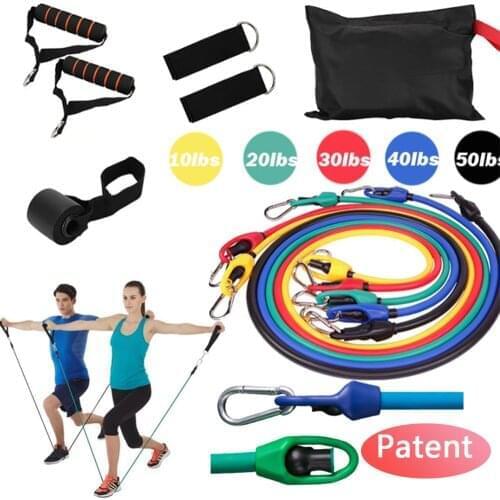 150Lbs Latex Resistance Bands Set Exercise Tubes with Patented Buckles,11 Pcs Fitness Workout Hip Pull Rope