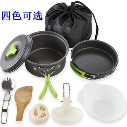 1-2 People 11pcs Outdoor Camping Pot Set Of Multifunctional Portable Ultra Light Environmental Protection Combination Cookers